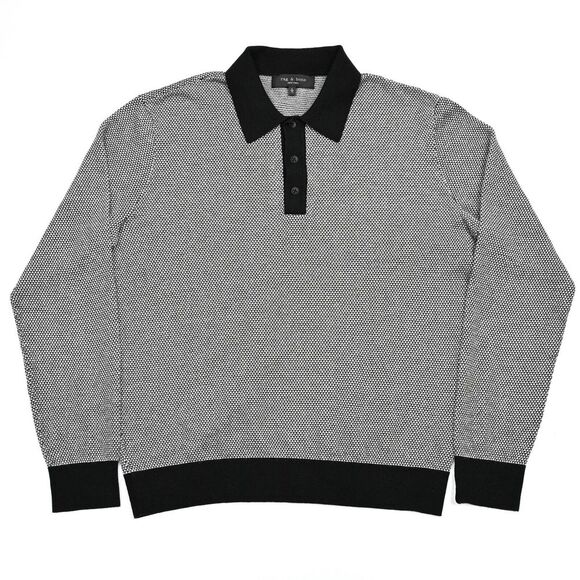 RAG & BONE Harrow Polo Shirt Mens XL Long Sleeve Wool Blend Knit Black Trim - Picture 2 of 12